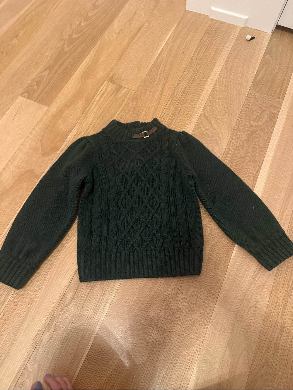Janie and Jack Dark Green Cable Knit girls Sweater with Buckle Detail 4T